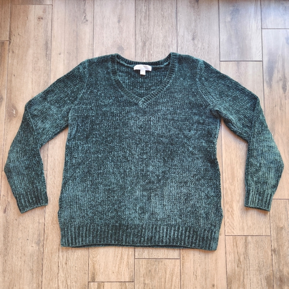 Michael Kors Chenille Sweater Emerald Green V Neck M